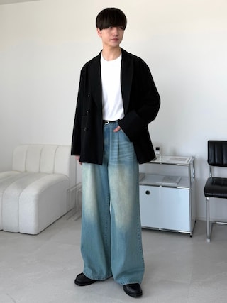 「LUENNA(ルエナ)の【LUENNA】One-Tuck Wide Straight Denim Pants / ワンタックワイドストレートデニムパンツ(デニムパンツ)」を使った、るいさん(メンズ・179cm)の春コーディネート