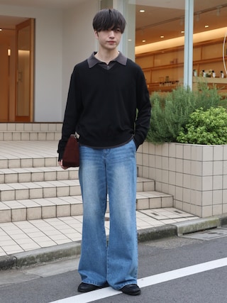 「LUENNA(ルエナ)の【LUENNA】Semi-flare Denim Pants / セミフレアデニムパンツ(デニムパンツ)」を使った、るいさん(メンズ・179cm)の秋コーディネート