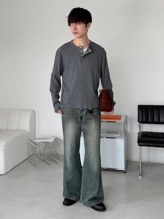 「LUENNA(ルエナ)の【LUENNA】Panel Rib Henley Neck Long Sleeve T-Shirt / パネルリブ ヘンリーネック ロンT(Tシャツ/カットソー)」を使った、るいさん(メンズ・179cm)の秋コーディネート
