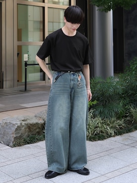 「LUENNA（ルエナ）の【LUENNA】Vintage Curve Denim Pants / ヴィンテージ カーブデニムパンツ（デニムパンツ、ブルー系）」を使った、るいさん（メンズ・179cm）の夏コーディネート