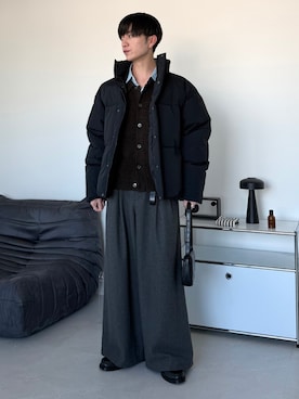 「アイテム（スラックス）」を使った、るいさん（メンズ・179cm・20代）の冬コーディネート