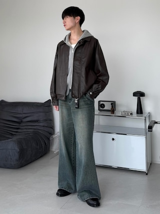 「LUENNA（ルエナ）の【LUENNA】Regular Collar Zip Blouson / レギュラーカラージップ合皮ブルゾン（ブルゾン）」を使った、るいさん（メンズ・179cm）の春コーディネート