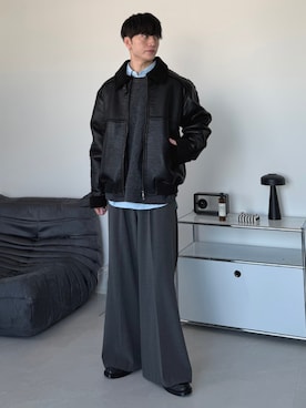 「アイテム（ムートンコート）」を使った、るいさん（メンズ・179cm）の秋コーディネート