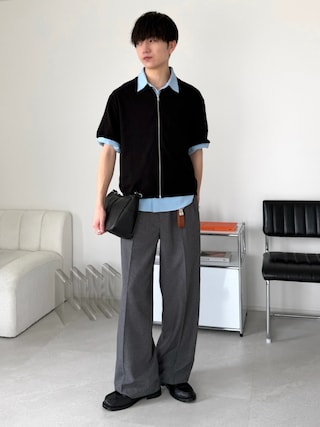 「LUENNA(ルエナ)の【LUENNA】Cool Touch Two-Tuck Slacks / クールタッチツータックスラックス(吸水速乾・UVカット・イージーケア)(スラックス)」を使った、るいさん(メンズ・179cm)の夏コーディネート