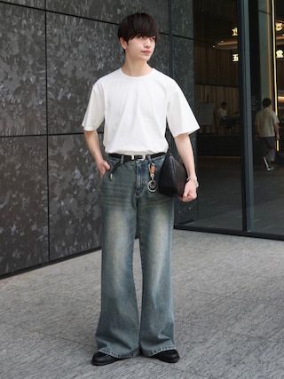 「LUENNA（ルエナ）の【LUENNA】Semi-flare Denim Pants / セミフレアデニムパンツ（デニムパンツ）」を使った、るいさん（メンズ・179cm）の夏コーディネート