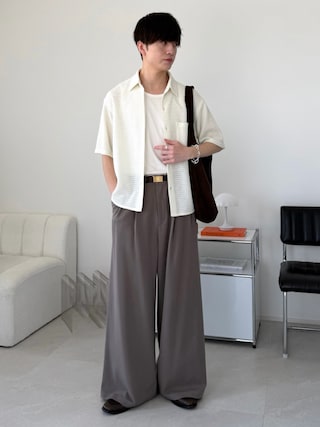 「LUENNA(ルエナ)の【LUENNA】TR 2-Tuck Wide Straight Slacks / TRツータックワイドストレートスラックス(スラックス)」を使った、るいさん(メンズ・179cm)の夏コーディネート