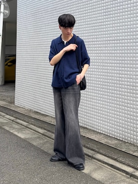 「LUENNA（ルエナ）の【LUENNA】Semi-flare Denim Pants / セミフレアデニムパンツ（デニムパンツ）」を使った、るいさん（メンズ・179cm）の夏コーディネート