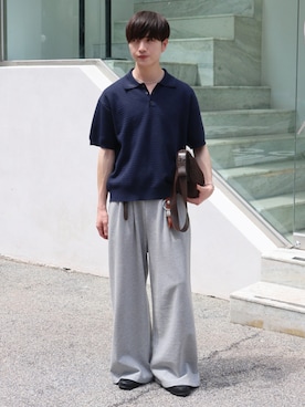 「LUENNA（ルエナ）の【LUENNA】2-Tuck Wide Sweat Pants / 2タックワイドスウェットパンツ（スウェットパンツ、グレー系）」を使った、るいさん（メンズ・179cm）の夏コーディネート