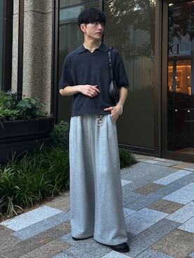 「LUENNA（ルエナ）の【LUENNA】 Skipper Knit Polo Shirt / スキッパー ニットポロシャツ（ポロシャツ、グレー系）」を使った、るいさん（メンズ・179cm）の夏コーディネート