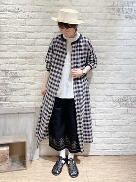 「Samansa Mos2（サマンサ モスモス）のインドコットン胸元レースブラウス（シャツ/ブラウス）」を使った、なかお⚘さん（レディース・165cm）の春コーディネート