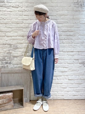 「春カラー」｜「アイテム（ハンチング/ベレー帽）」を使った、なかお⚘さん（レディース・165cm）の冬コーディネート