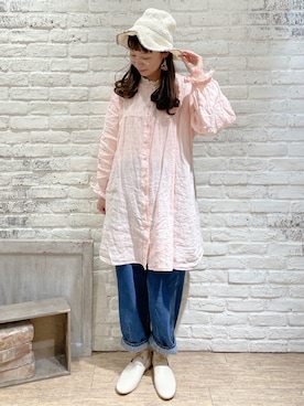「チュニック」｜「アイテム（スリッポン）」を使った、なかお⚘さん（レディース・165cm）の春コーディネート