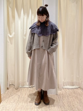 「つけ襟」｜「アイテム（ワンピース/ドレス）」を使った、なかお⚘さん（レディース・165cm）の秋コーディネート