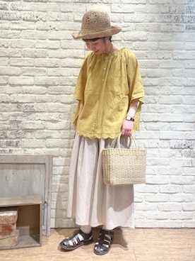 「ペーパーハット」｜「アイテム（その他）」を使った、なかお⚘さん（レディース・165cm）の春コーディネート