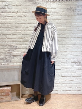 「カンカン帽」｜「アイテム（ブルゾン）」を使った、なかお⚘さん（レディース・165cm）の春コーディネート