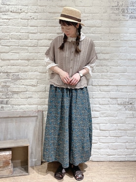 「Samansa Mos2（サマンサ モスモス）のレトロ壁紙風柄スカート（スカート）」を使った、なかお⚘さん（レディース・165cm）の春コーディネート