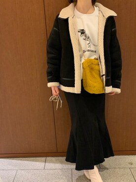 「GRL（グレイル）のバックレースアップハイウエストマーメイドスカート（スカート）」を使った、yuiophamさん（レディース・158cm）の冬コーディネート