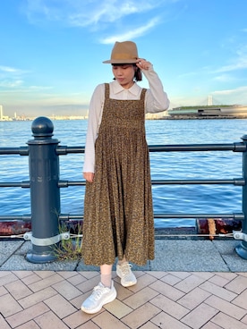 「OVERRIDE（オーバーライド）のアイテム（ハット）」を使った、popuriさん（レディース・161cm）の秋コーディネート