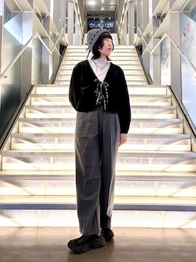 「アイテム（ニットキャップ/ビーニー）」を使った、popuriさん（レディース・161cm・20代）の冬コーディネート