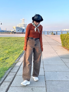 「アイテム（ストール/ショール）」を使った、popuriさん（レディース・161cm）の秋コーディネート