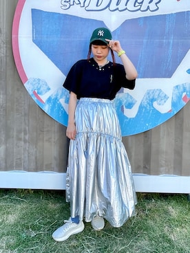 「シルバー」｜「アイテム（帽子）」を使った、popuriさん（レディース・161cm）の夏コーディネート