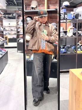 「アイテム（ライダースジャケット）」を使った、popuriさん（レディース・161cm）の秋コーディネート