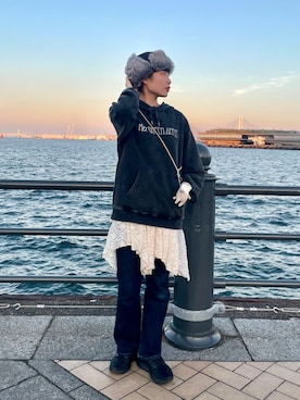 「NEW ERA（ニューエラ）のアイテム（ハット）」を使った、popuriさん（レディース・161cm）の秋コーディネート