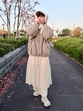 「アイテム（イヤーマフ）」を使った、popuriさん（レディース・161cm）の冬コーディネート