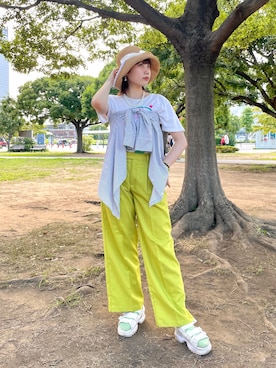 「大人カジュアルコーデ」｜「アイテム（帽子）」を使った、popuriさん（レディース・161cm）の夏コーディネート