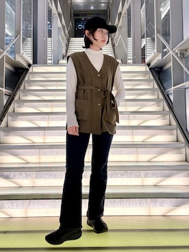 「Chapeau d' O（シャポードオー）のChapeau d' O  Clean Lace Cap / シャポードオー（キャップ、ブラック系）」を使った、popuriさん（レディース・161cm）の春コーディネート