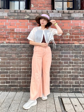 「ツバ広ハット」｜popuriさん（レディース・161cm）の夏コーディネート