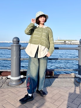 「kaorinomori（カオリノモリ）のkaorinomori  ピックハット / カオリノモリ（ハット、ブルー系）」を使った、popuriさん（レディース・161cm）の春コーディネート