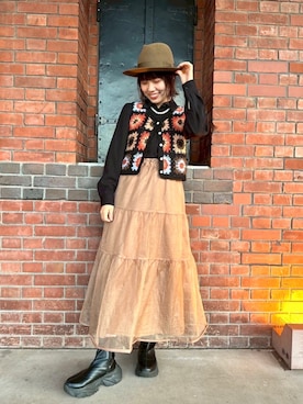 「ツバ広ハット」｜popuriさん（レディース・161cm）の秋コーディネート