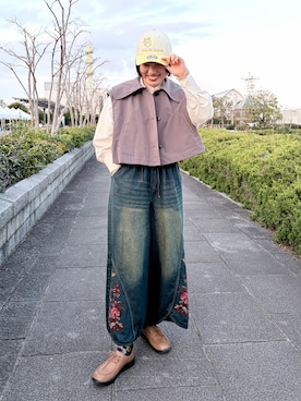 「NEW ERA（ニューエラ）のNEW ERA   GFW 940 LP CHIIKAWA / ニューエラ（キャップ、イエロー系）」を使った、popuriさん（レディース・161cm）の春コーディネート