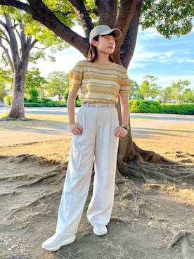 「earth music&ecology（アースミュージックアンドエコロジー）のアイテム」を使った、popuriさん（レディース・161cm）の夏コーディネート