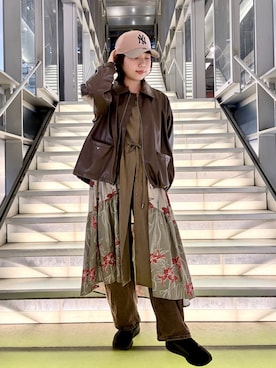 「NEW ERA（ニューエラ）のNEWERA-9FORTY AF CS MOCHA MOUSSE MULTI（キャップ、ベージュ系）」を使った、popuriさん（レディース・161cm）の春コーディネート