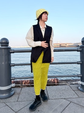 「kaorinomori（カオリノモリ）のkaorinomori  ディジーワッチ / カオリノモリ（ニットキャップ/ビーニー、イエロー系）」を使った、popuriさん（レディース・161cm）の冬コーディネート