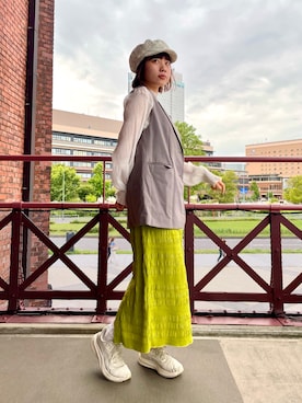 「アイテム（ハンチング/ベレー帽）」を使った、popuriさん（レディース・161cm）の秋コーディネート
