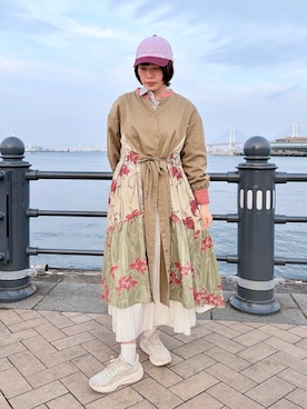 「OVERRIDE（オーバーライド）のOVERRIDE  LINEN 6P CAP / オーバーライド（キャップ、ピンク系）」を使った、popuriさん（レディース・161cm）の春コーディネート