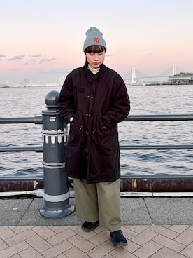 「アイテム（帽子、ブルー系）」を使った、popuriさん（レディース・161cm）の冬コーディネート