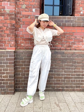 「アイテム（キャスケット）」を使った、popuriさん（レディース・161cm）の夏コーディネート