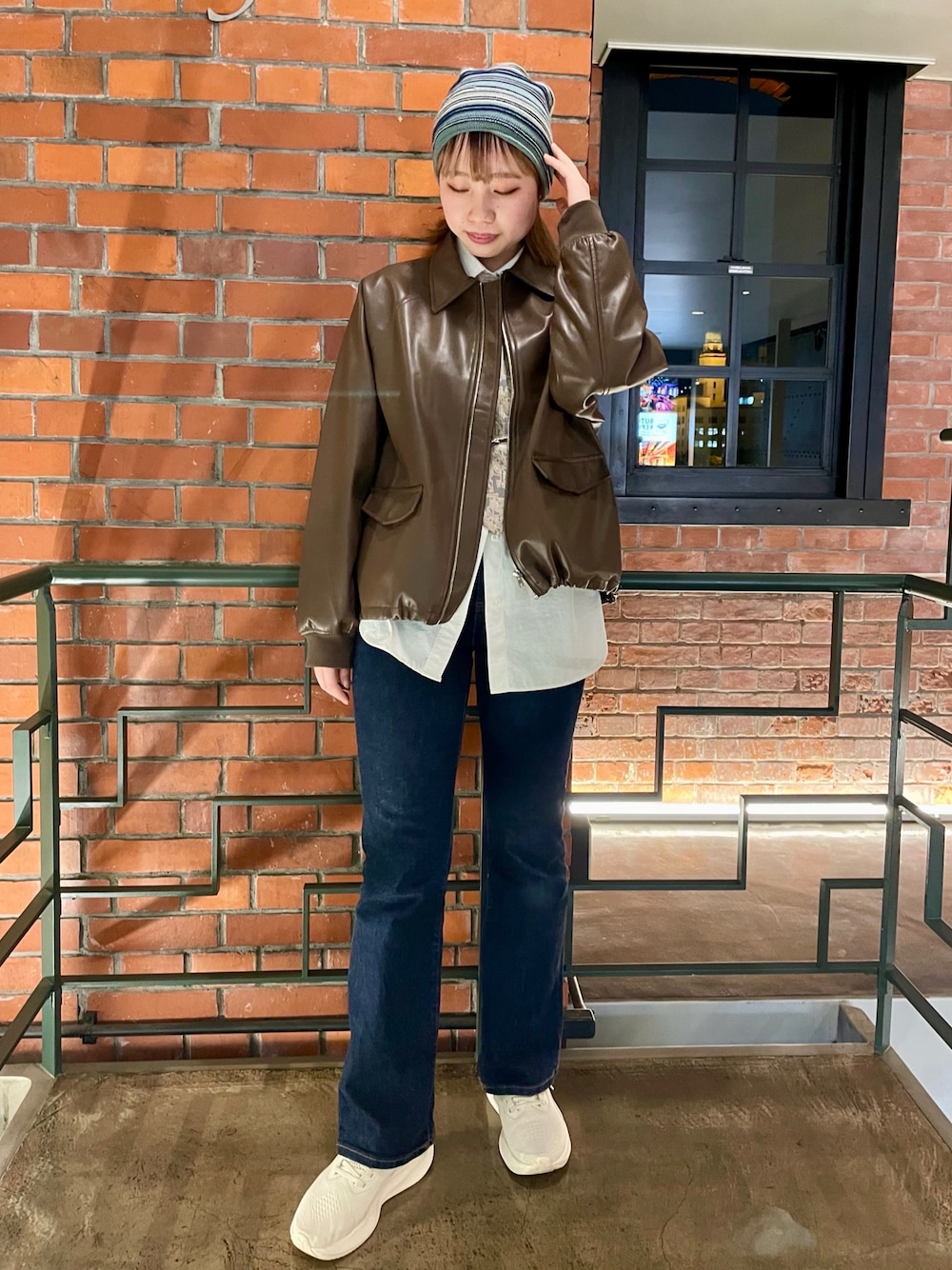 popuriさんの「OVERRIDE  OGC MULTI STRIPE BEANIE / オーバーライド（OVERRIDE）」を使ったコーディネートの1枚目の写真