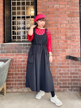 「アイテム（ハンチング/ベレー帽）」を使った、popuriさん（レディース・161cm）の夏コーディネート