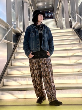 「KANGOL（カンゴール）のアイテム（帽子）」を使った、popuriさん（レディース・161cm）の冬コーディネート