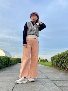 「アイテム（ハンチング/ベレー帽）」を使った、popuriさん（レディース・161cm）の秋コーディネート