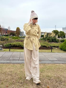 「アイテム（ニットキャップ/ビーニー）」を使った、popuriさん（レディース・161cm）の秋コーディネート