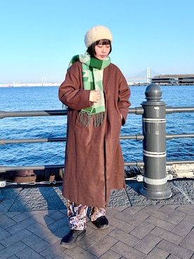 「アイテム（ハンチング/ベレー帽）」を使った、popuriさん（レディース・161cm）の冬コーディネート