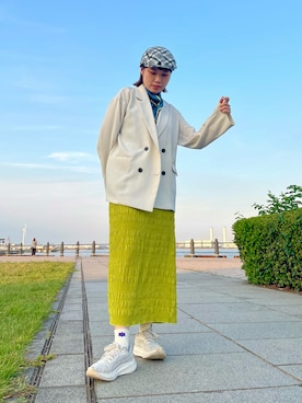 「アイテム（ハンチング/ベレー帽）」を使った、popuriさん（レディース・161cm）の秋コーディネート
