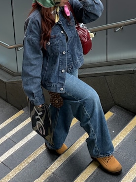 「アイテム（デニムジャケット）」を使った、きゆさん（レディース・152cm）の秋コーディネート