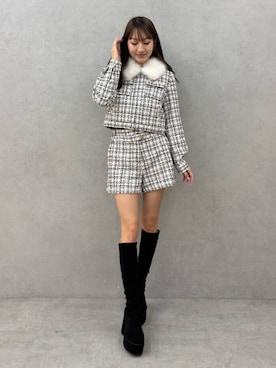 「アイテム（ノーカラージャケット）」を使った、YUKIさん（レディース・163cm）の秋コーディネート
